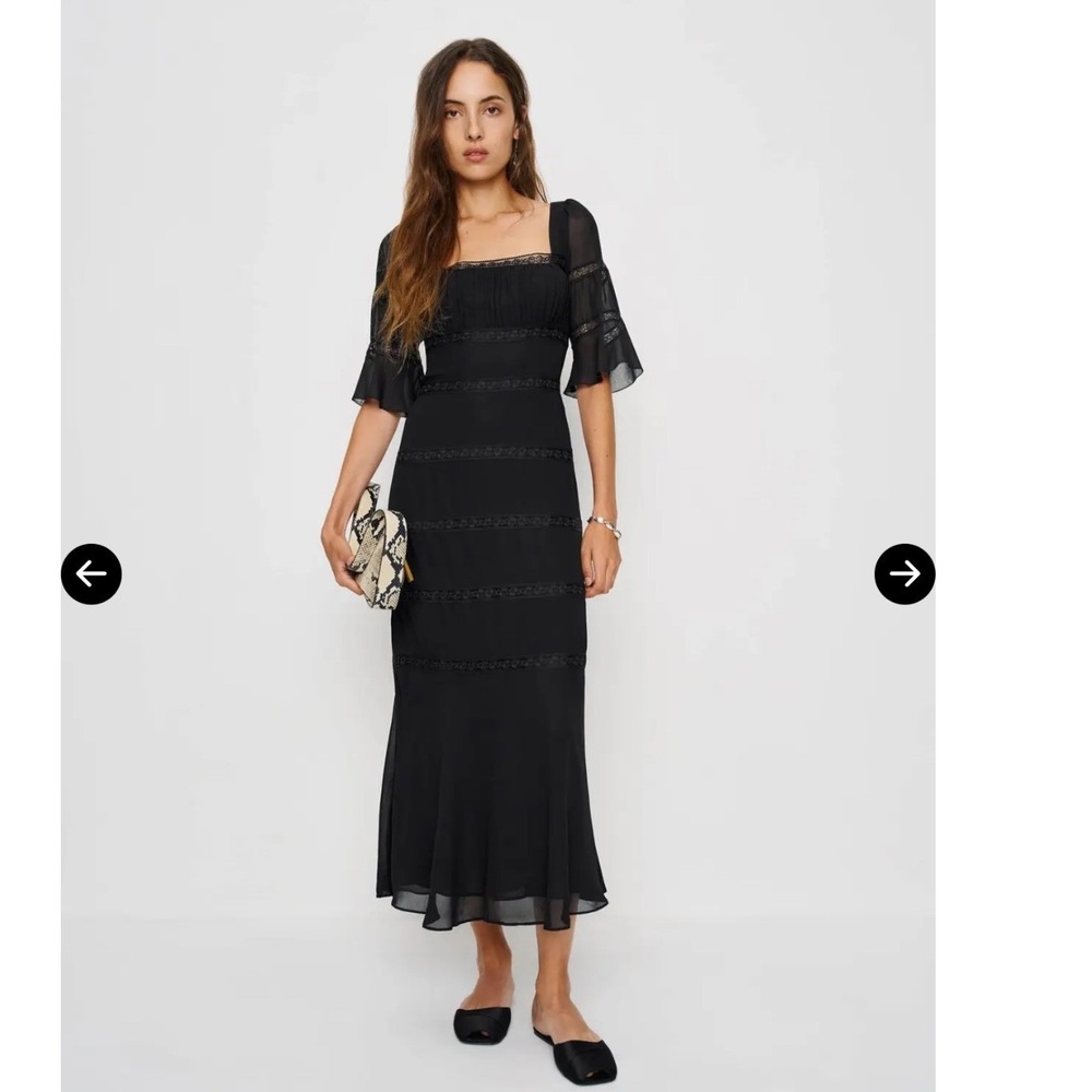 Reformation Laverna Lace Midi Dress - Black - Size 2 - NWT